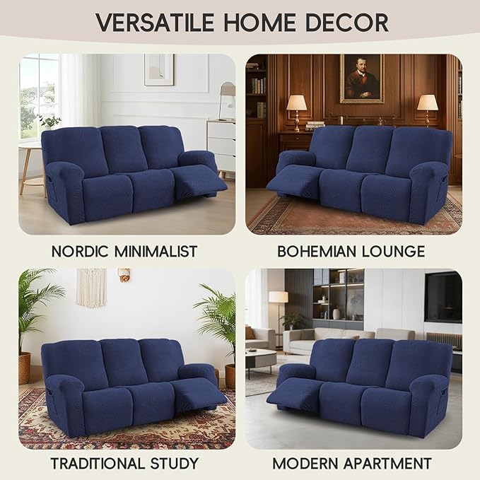 5-Piece Recliner Sofa Covers, Stretch Geometric Strokes Jacquard Recliner Sofa