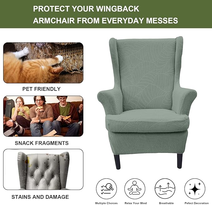 HAOYONG Waterproof Wing Chair Slipcovers Stretch Wingback Chair Covers 4 Pieces