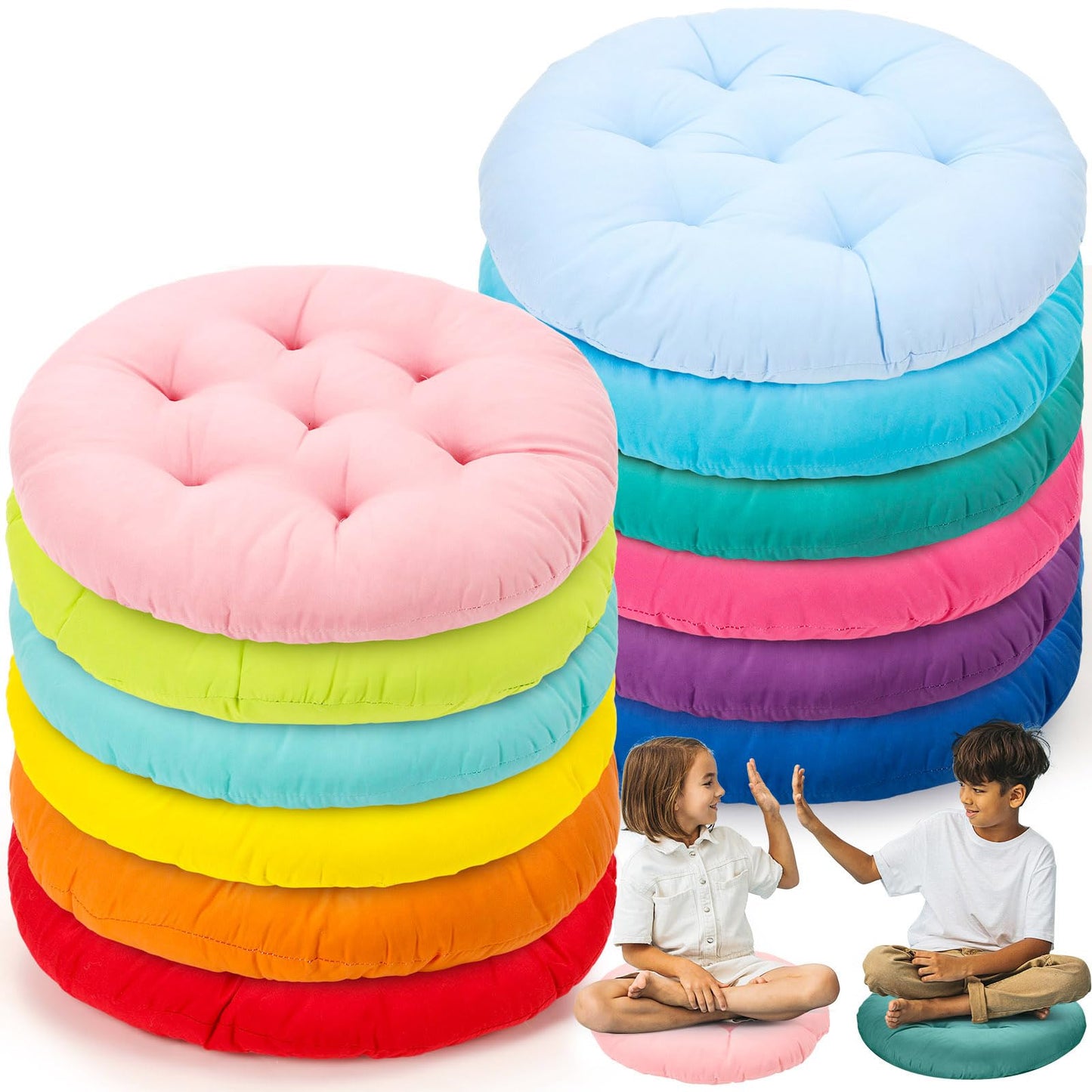 Fumete 12 Pcs Round Floor Pillows Cushions Seating 16 x 16 Inches Floor Round Cushions for Kids Toddlers Flexible Reading Chair Pillows for Classroom Home School Playing Supplies(Classic)