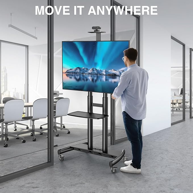 PERLESMITH Mobile TV Stand for 55-90 Inch Flat/Curved Screen TV Max VESA