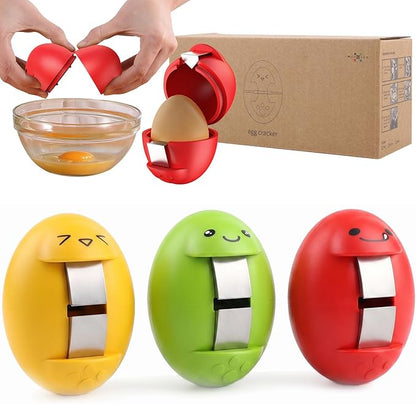 Egg Cracker, Silicone Egg Shell Opener, Cute Egg Shaped Design, Opens Eggs with Ease, A Little Happiness Boost for Your Kitchen (3, Mixed Colors)