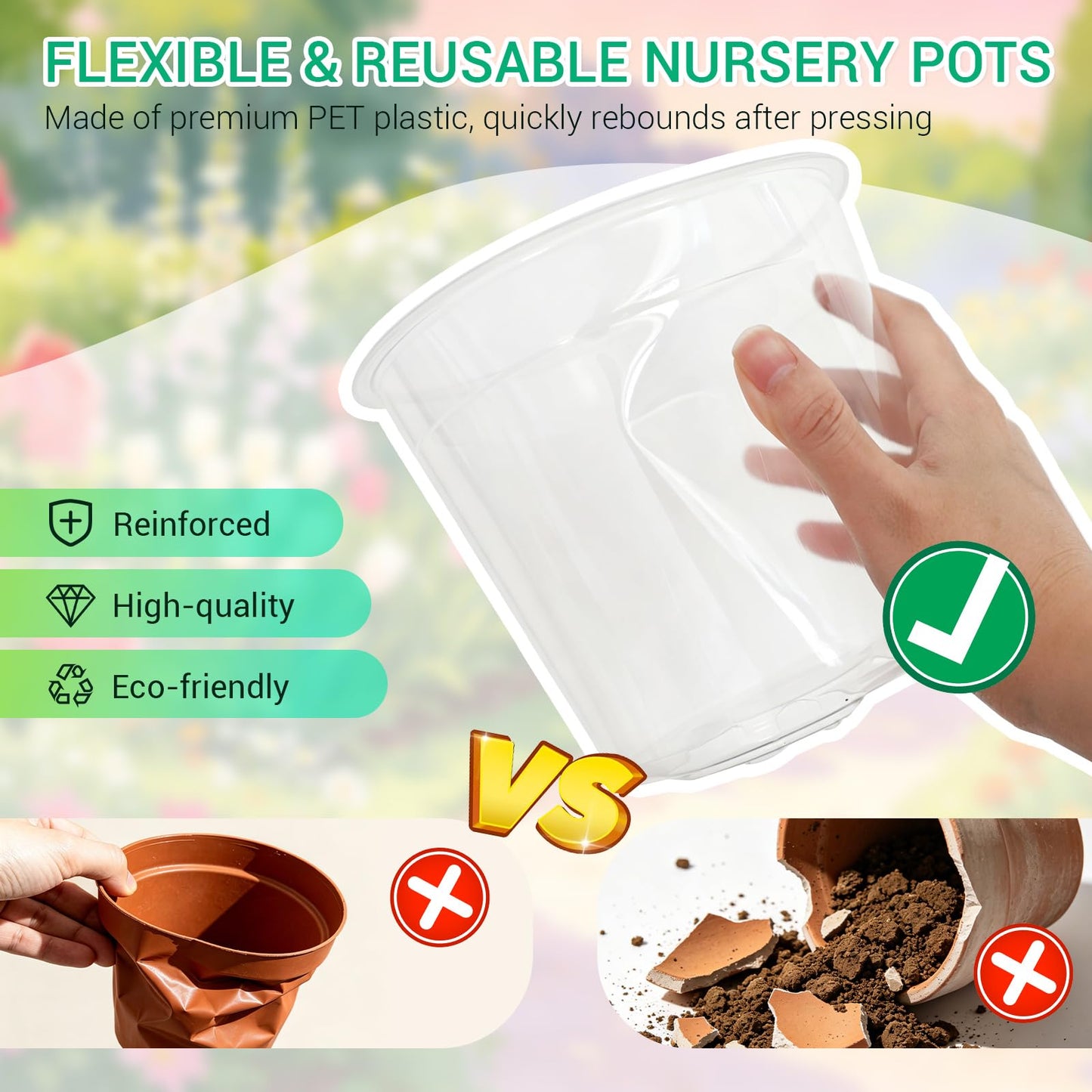 3/4/5/6/7 Inch Clear Plastic Nursery Pots with Drainage Holes and Saucers, 30Pcs Seedling Starter Flower Pots with Repotting Mat, Plant Labels and Tools Sets for Flower Herb, Succulent Transplanting
