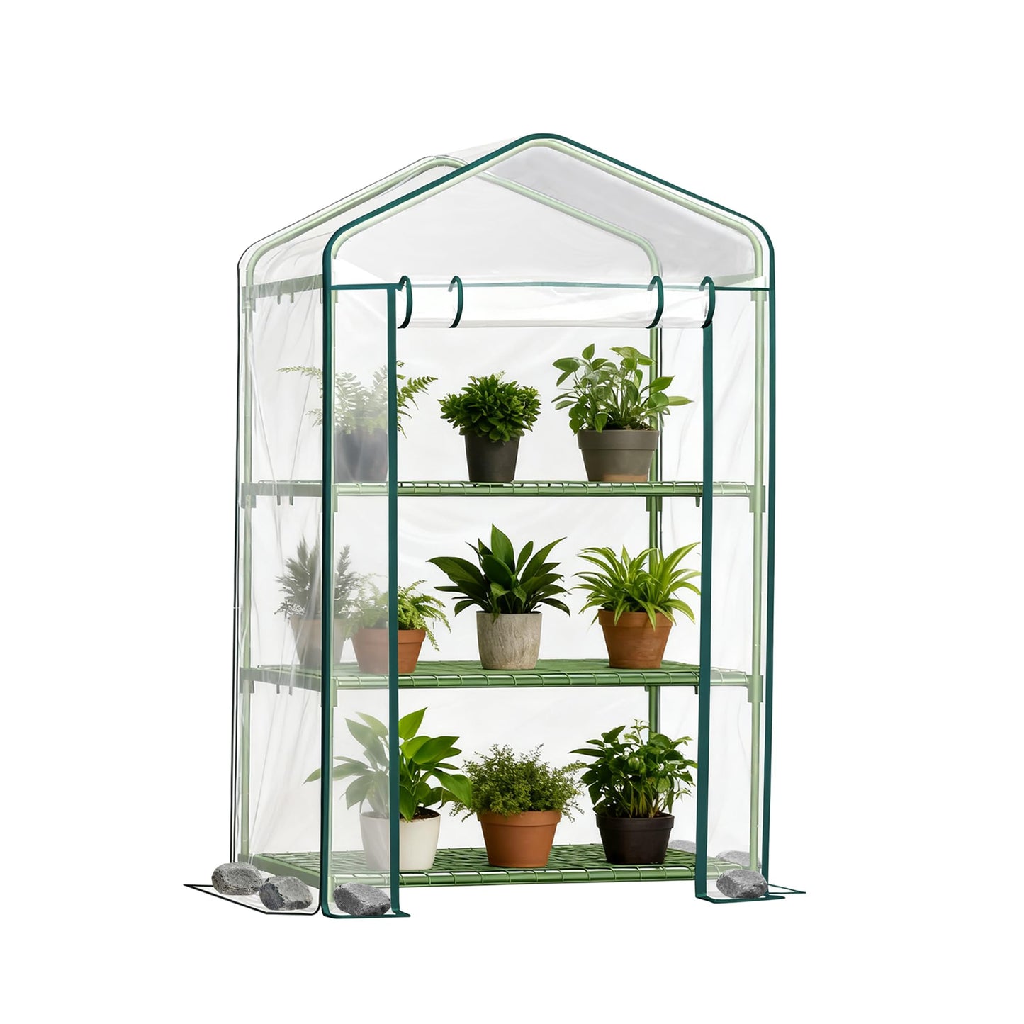 OnlyGarden Mini Greenhouse for Outdoor Indoor, 3 Tier Shelves Small Green House for Winter, Portable Greenhouses with PE-Coated Metal Frame Heavy Duty PVC Cover, Plant Rack Stand House 2.3x1.6x4.2ft