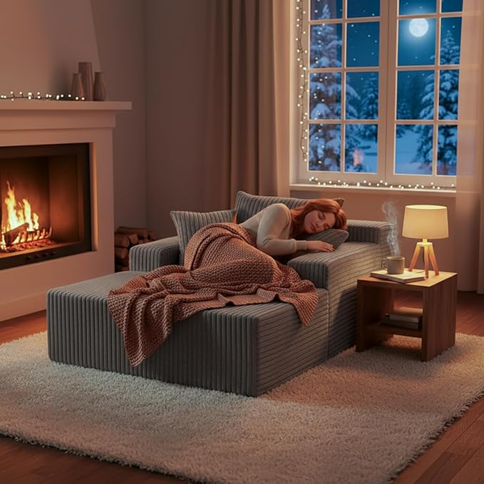 Sytopia Chaise Lounge with Armrests, Oversized Sofa Bed with 3 Pillows