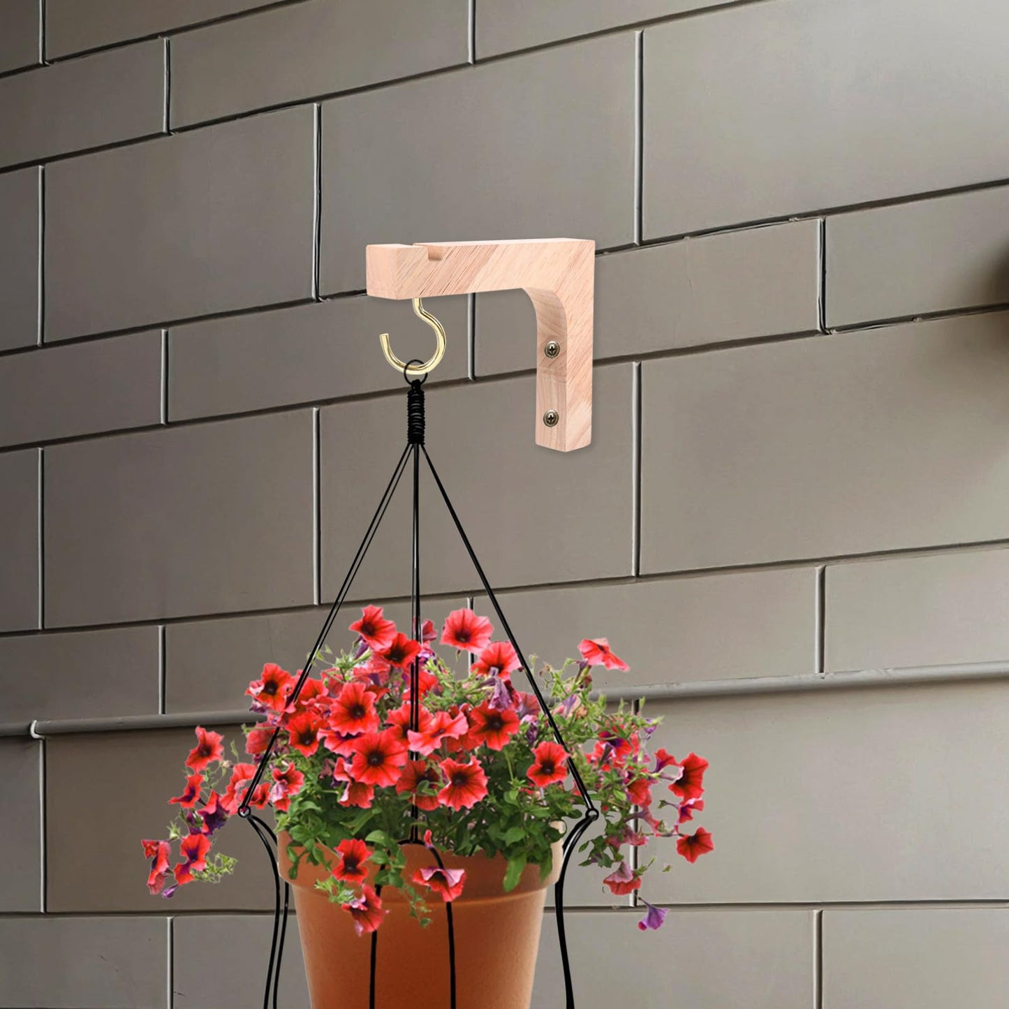 Mikikit Wooden Plant Hangers Indoor and Outdoor, 2pcs Heavy-Duty Wall Mounted Plant Hooks, Natural Wood Hanging Brackets for Flower Pots and Garden Storage