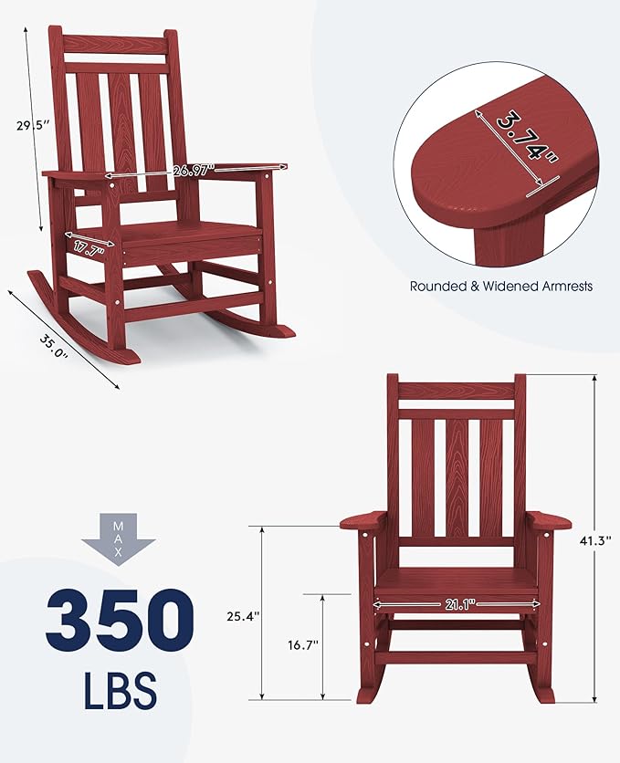 KINGYES Oversized Outdoor Rocking Chair Set of 2, All-Weather Patio Rocking