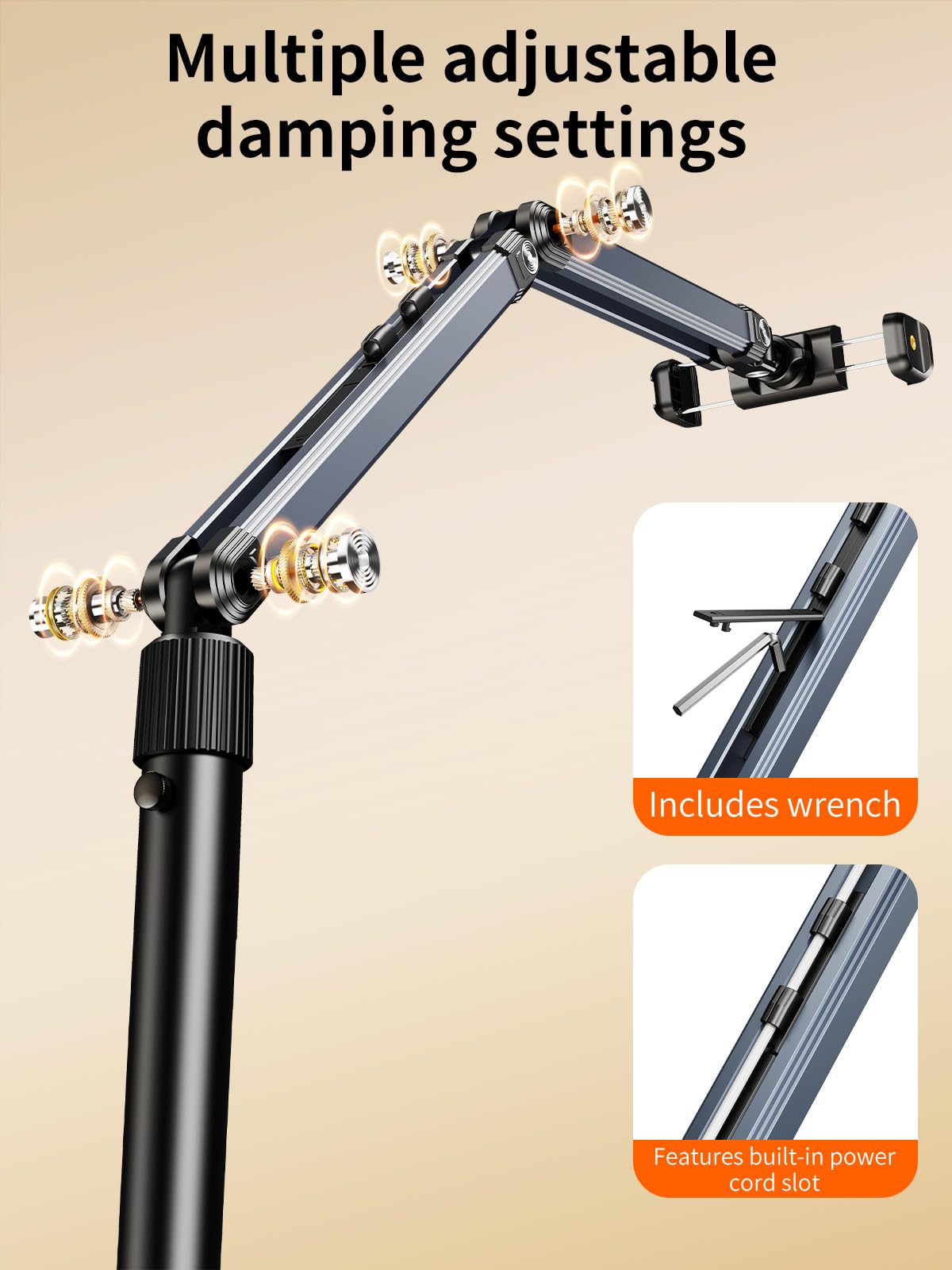 NIFBANG Floor Phone Stand for Video Recording,Overhead Cell Phone Stand for Bed,360° Adjustable Desk iPhone Tripod Floor Holder with Long Extension Arm,Compatible with iPhone 17 16 Samsung and Android