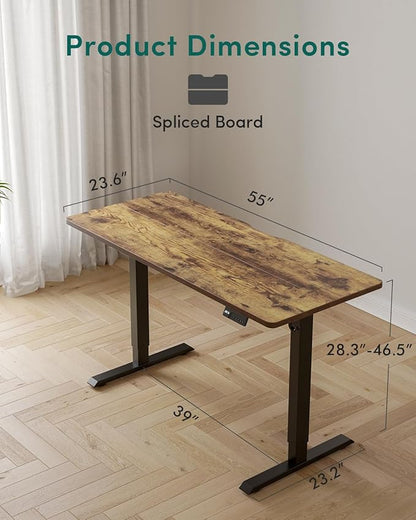 CubiCubi Electric Standing Desk, 55 x 24 Inches Height Adjustable Sit Stand Desk, Ergonomic Home Office Computer Workstation, Rustic Brown