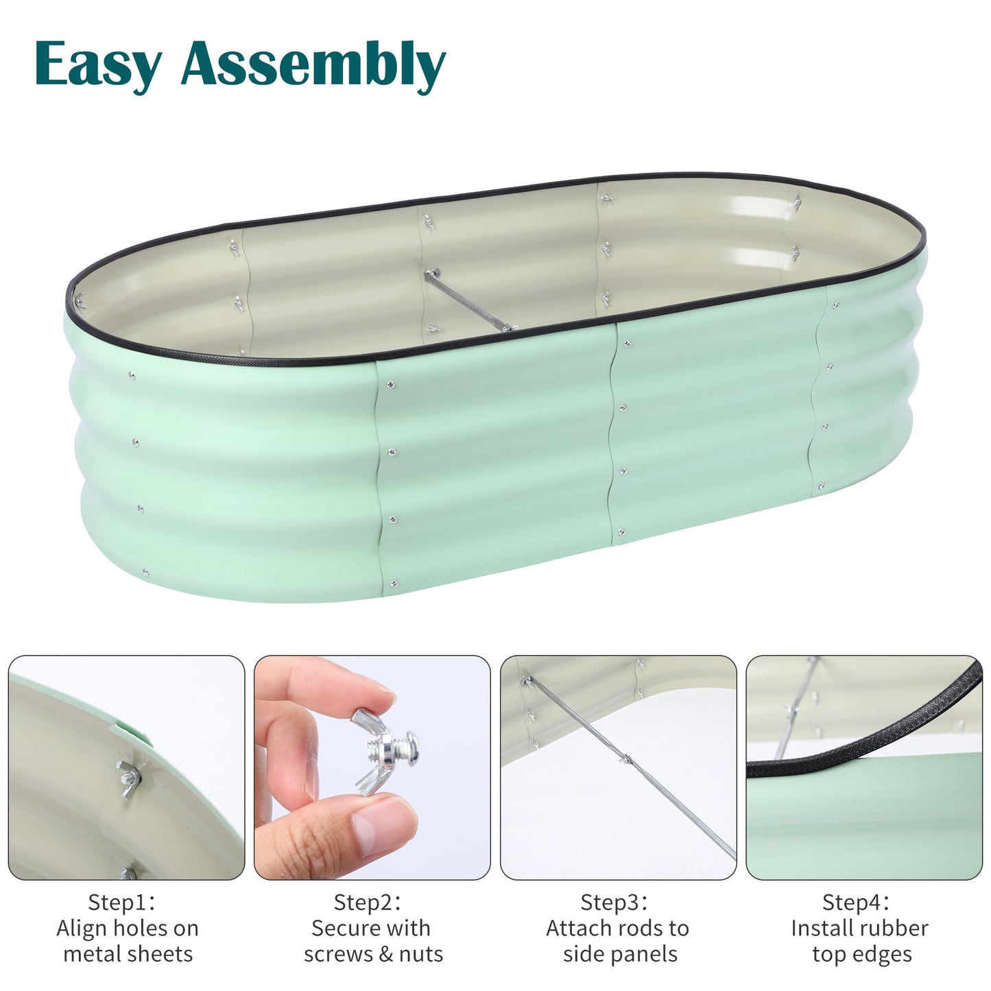 Chonsun Metal Raised Garden Bed, Extra Large Oval Galvanized Steel Raised Planter Box, Mint Green Garden Bed for Vegetables Flowers Herbs, Outdoor Patio Backyard Weather Resistant