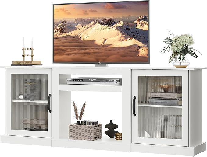 WLIVE Farmhouse TV Stand for 75 inch TV, Entertainment Center