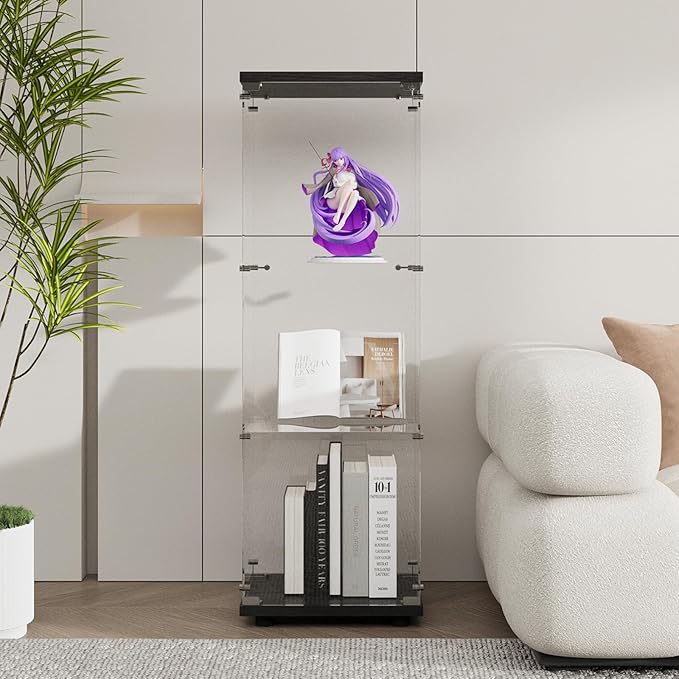 Display Cabinet with Glass Door and Lock, 3-Shelf Fast Installation Curio