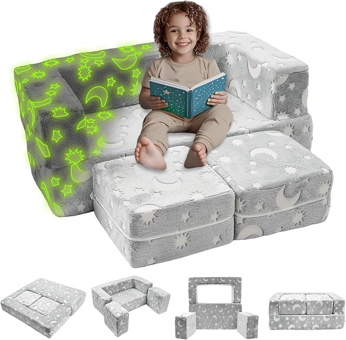 Kids Couch, Dark Grey | Glow-in-The-Dark, Chair Seat, Playroom Furniture