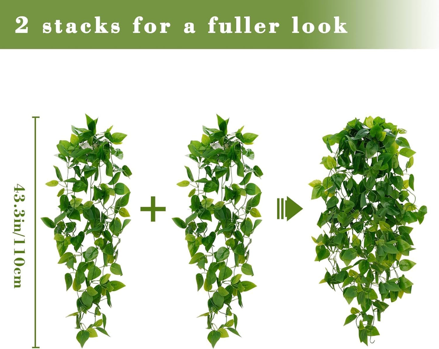 BLEUM CADE Fake Hanging Plants, 8pcs Artificial Pothos Vines Greenery for Wall Home Living Room Office Indoor Outdoor Decor (No Baskets)