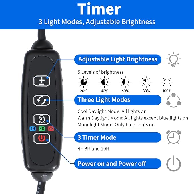 AQUANEAT LED Aquarium Light for 8 to 10 Inch Fish Tank, Auto On Off with Timer, Full Spectrum, Adjustable Brightness, Daylight Moonlight Mode, for Fresh Water Low-to-Mid Light Plants