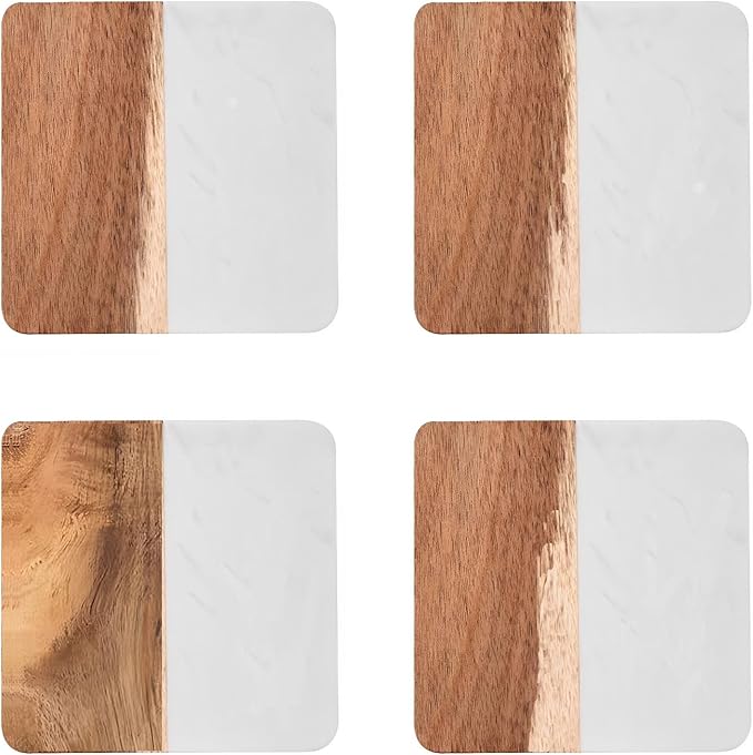 I-LAN 4-Piece Marble and Wood Coasters