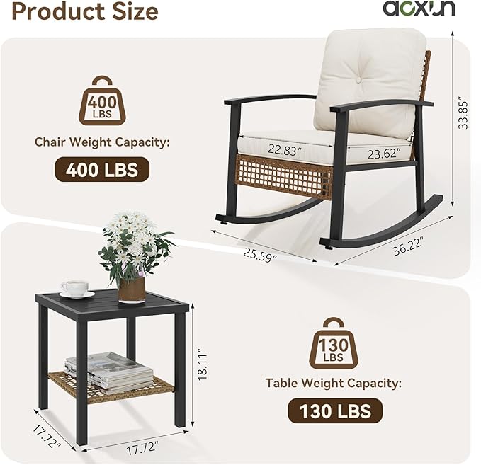 Aoxun 3-Piece Outdoor Rocking Bistro Set, Patio Furniture Set