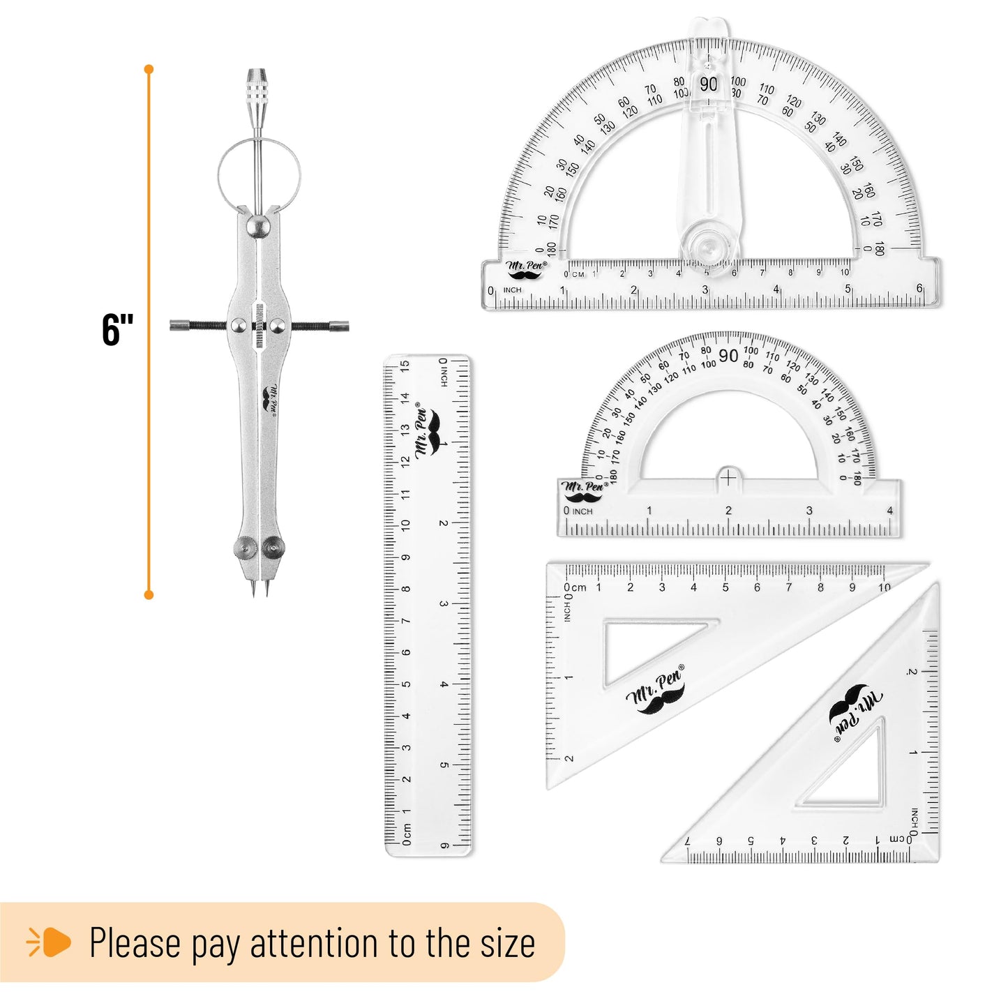 Mr. Pen- Geometry Set, 15 pcs, Green, 6 Inch Swing Arm Protractor, Divider, Set Squares, Ruler, Compasses and Protractor