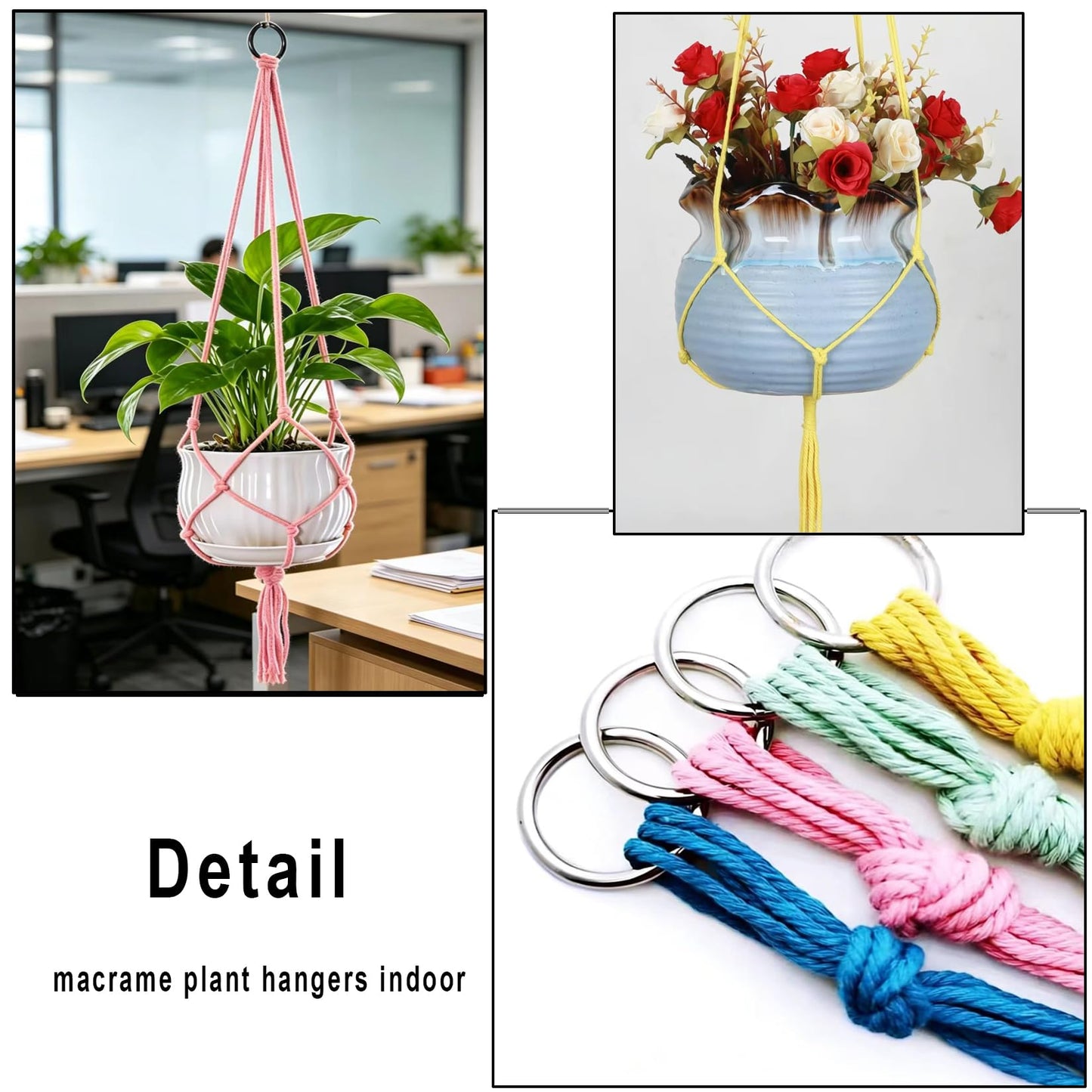 Markeny Macrame Plant Hanger, 4 Pieces Colourful Large Macrame Rope Hangers for Garden Patio Home Decor