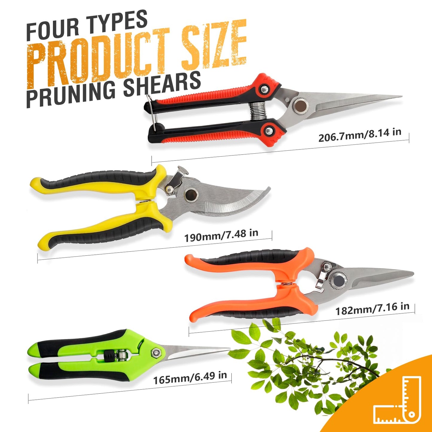 4 Pack Garden Pruning Shears Stainless Steel Clipper Kits, Handheld Garden Trimming Scissors with Sharp Blade Snips Scissors- Gardening Tools for Flowers Plant Branches (Curved & Straight Blade)