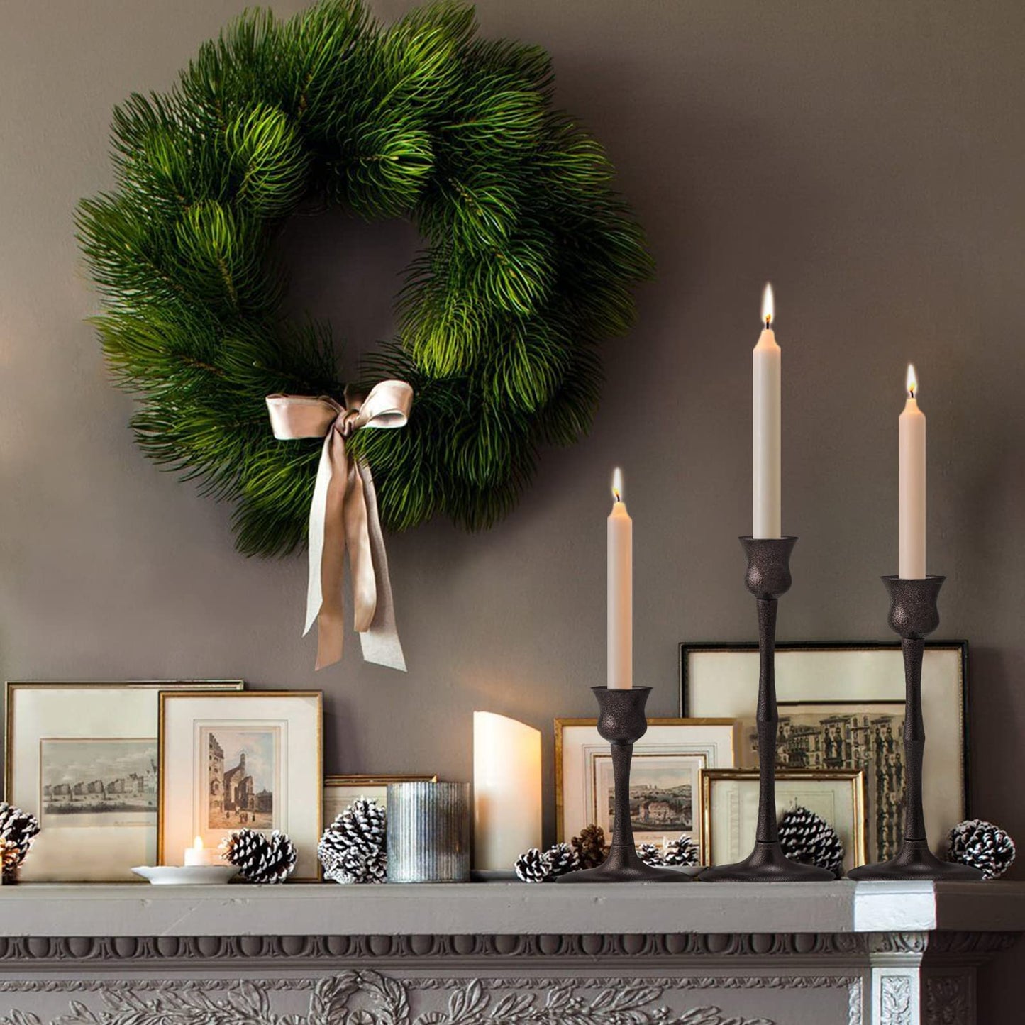 Candle Stick Candle Holder Set of 3 Metal Candlestick Holders Candle Stand Taper Candle Holders for Table Centerpiece Fireplace Mantle Decor, Ideal Gift for Wedding Thanksgiving Christmas Housewarming