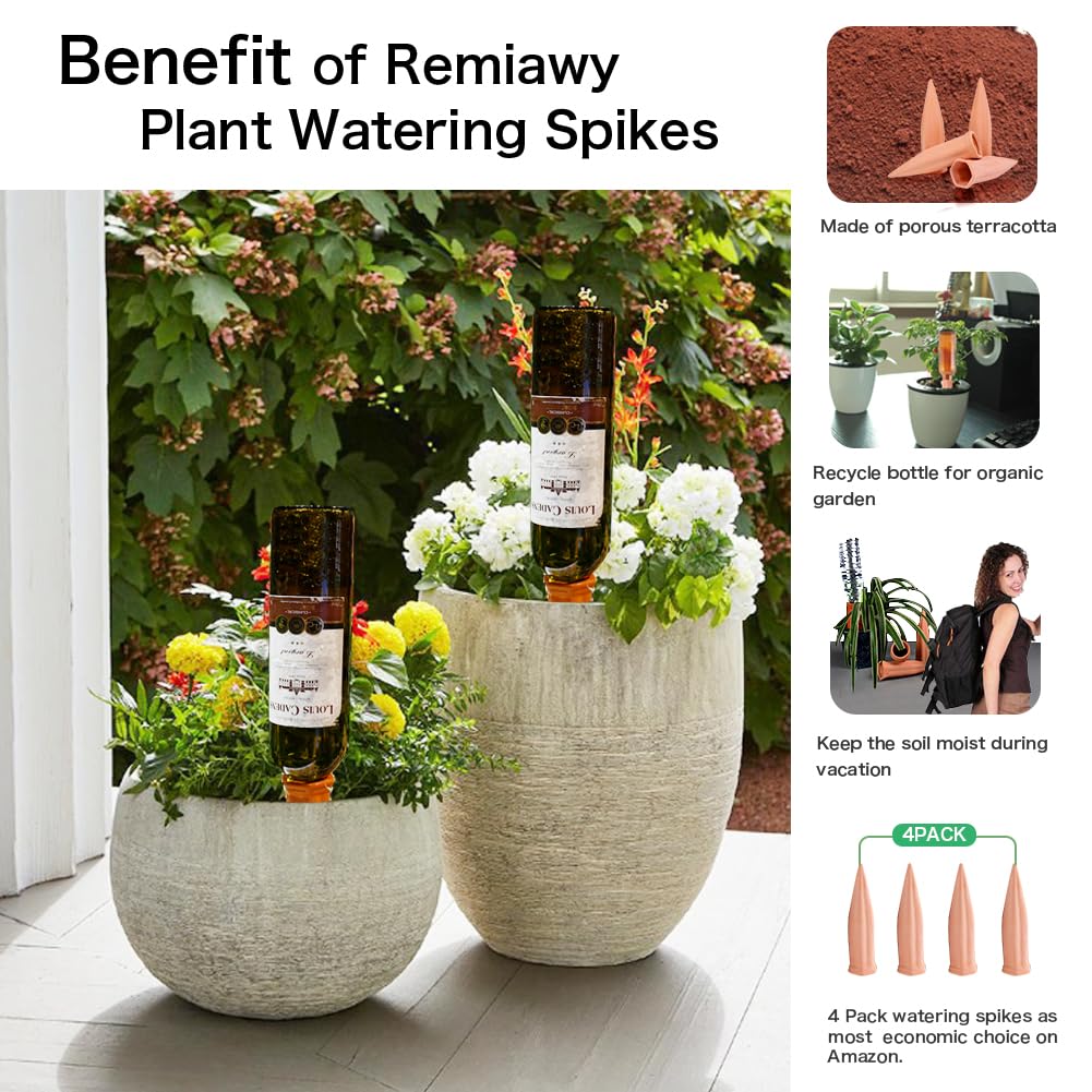 Automatic Plant Waterers for Vacations, 4 Pack Terracotta Self Watering Spikes for Wine Bottles Indoor & Outdoor Plants