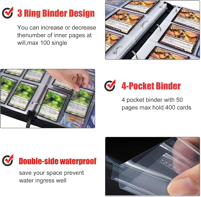 Custom Card Binder 400 Pocket, DIY Anime Sports Cover Design, Portable Waterproof Storage Album with Removable Sleeves for Baseball Football Soccer One Piece Cards Collectors