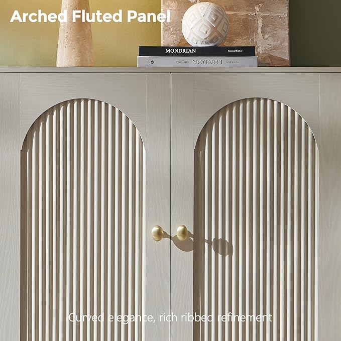 IFBUY Modern Sideboard Buffet Cabinet, 61.75" W Fluted Arched Buffet Cabinet