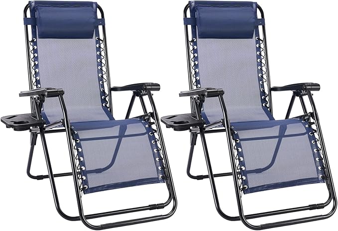 Sweetcrispy Zero Gravity Chairs Set of 2, Outdoor Folding Reclining Lounge Chair