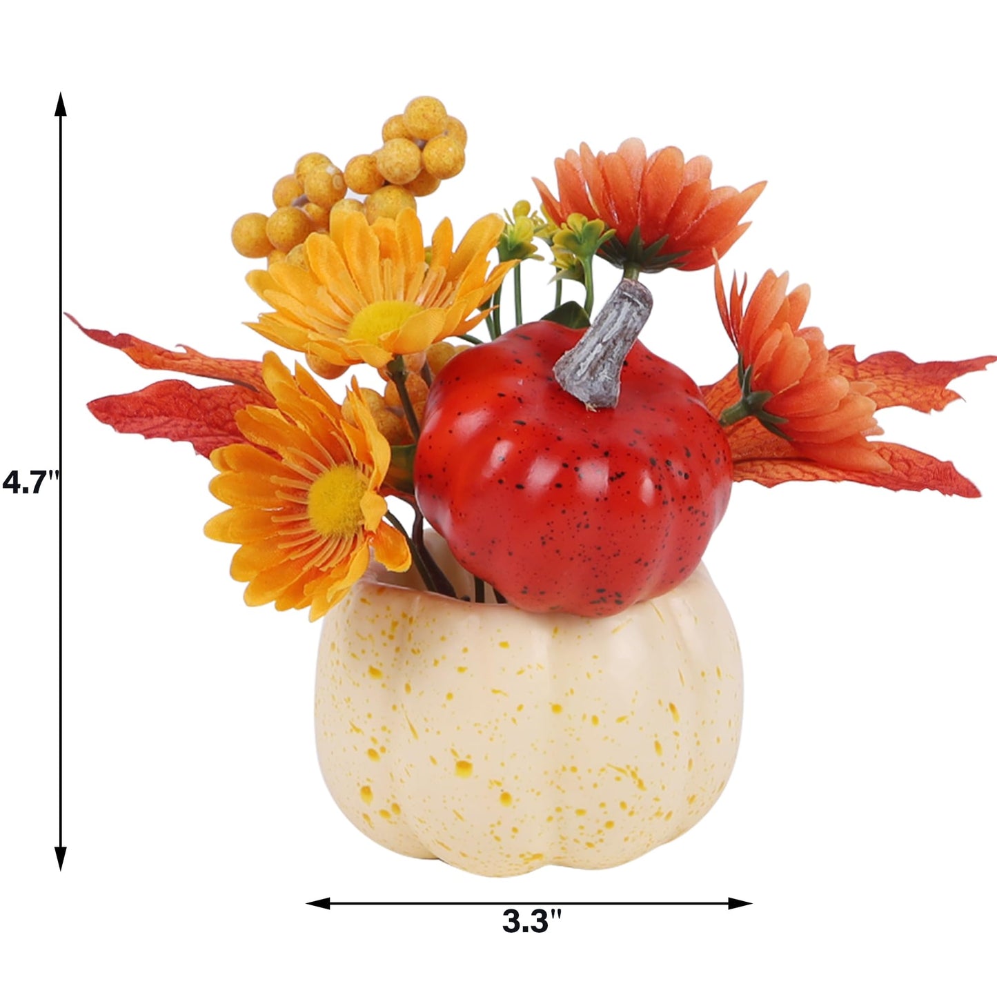winemana Fall Decorations for Home - Set of 6 Artificial Pumpkins with Maple & Flowers, Thanksgiving Table Decor, Pumpkin Vases Centerpiece for Kitchen Office Indoor
