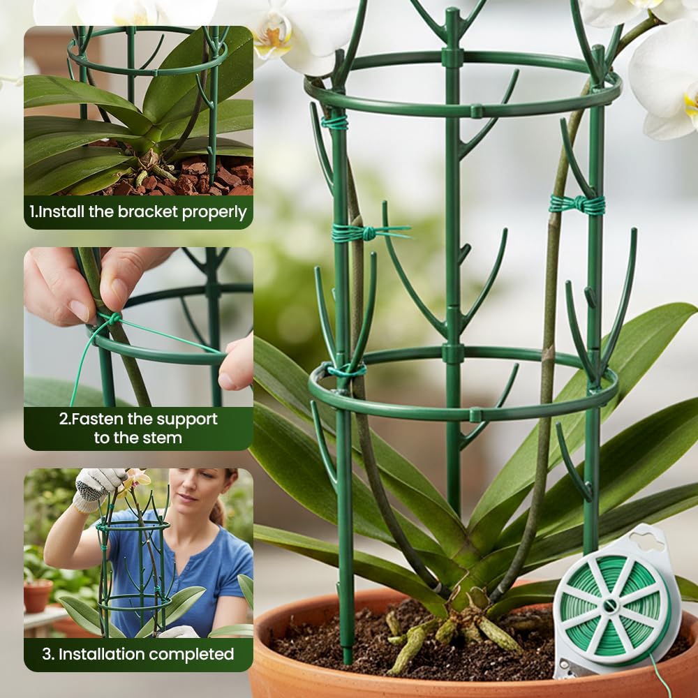 Plant Support Stakes, 9 Pack Plant Stakes for Indoor Plants, Stackable 3 Tier Durable Trellis Garden Poles for Outdoor Gardening, Plant Support Structures for Monstera Climbing Plants (Green-9Pack)