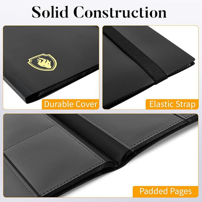Heavy Duty Card Binder, Fabmaker 9 Pocket Trading Card Binder Holds 360 Cards, Sleek Side-Loading Card Album, Sturdy Card Collection Folder for Game Cards, Sport Cards, Black