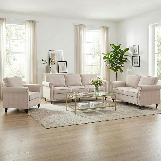 Living Room Sofa Sets 3 Piece, Modern 3 Seater Sofa and Loveseat Couch and