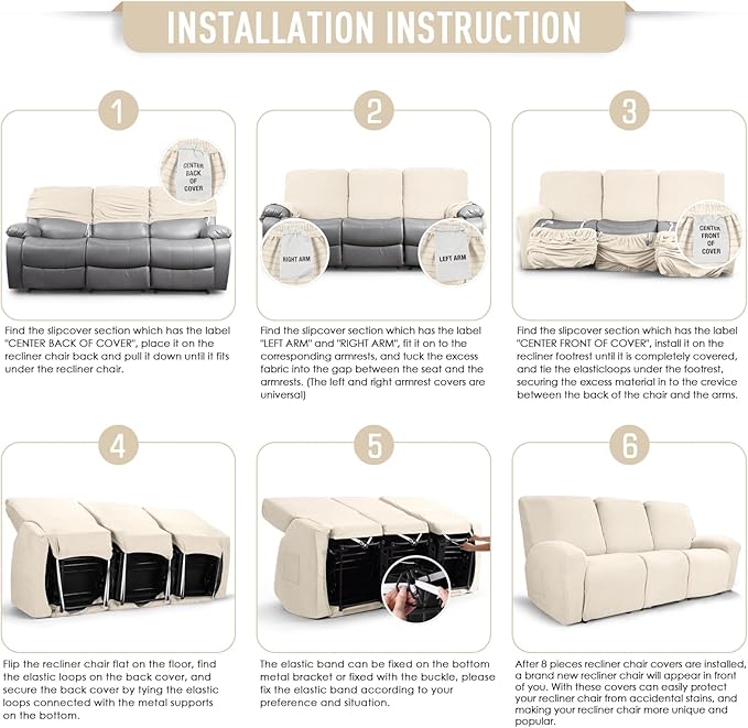 TAOCOCO Recliner Sofa Covers 8-Pieces Stretch Large Couch Covers