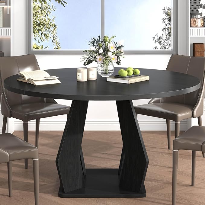 IBF Black Round Dining Table for 4-6, 47 Inch Kitchen Table
