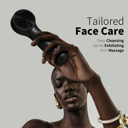 Silicone Face Scrubber, NågraCoola CLIE 2.0 Facial Cleansing Brush, Rechargeable, Waterproof Face Scrub Brush for Cleansing, Exfoliating, Massaging, Electric Facial Exfoliator for Women & Men - Black