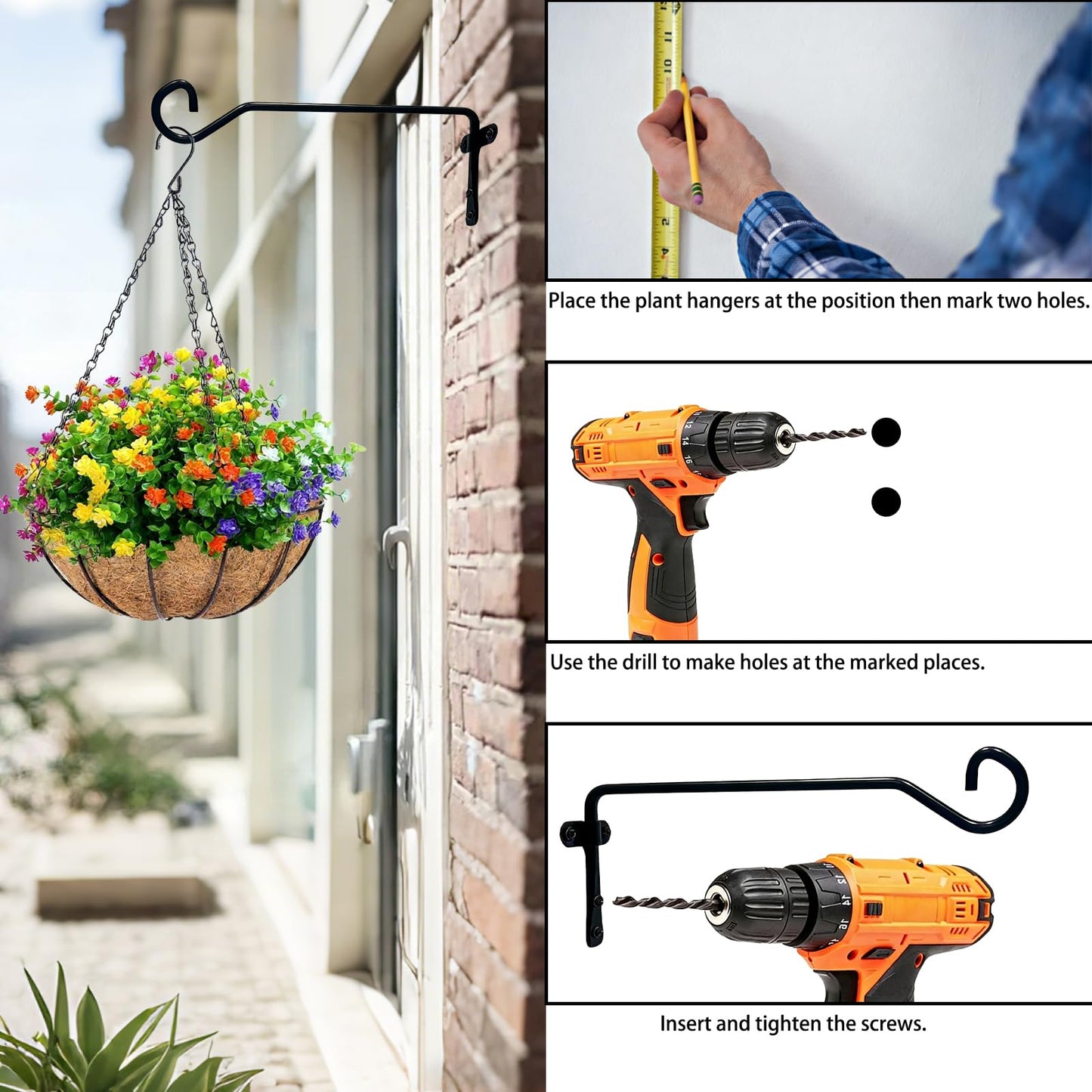 Uiyicil 2 Pack Heavy Duty Metal Plant Hanger Wall Hooks – Indoor and Outdoor, Holds Up to 40 lb, for Hanging Plants, Lanterns, Bird Feeders – 9.4IN Black