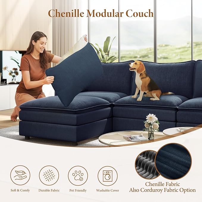 Vesgantti 108" Sectional Sleeper Sofa, 6-Seater Oversized Modular Cloud Couch