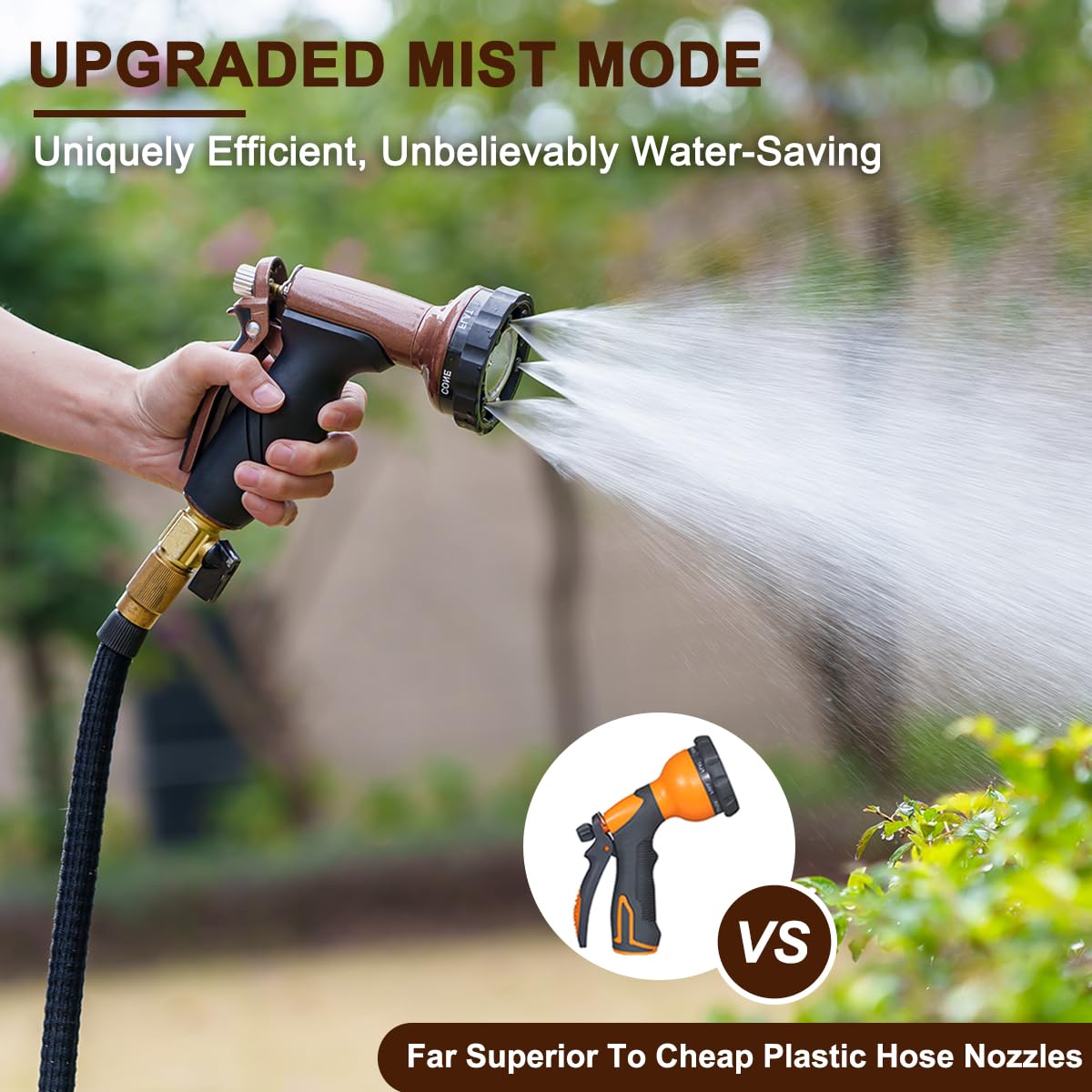 FANHAO Metal Garden Hose Nozzle, Heavy Duty Water Hose Sprayer with 6 Spray Patterns, High Pressure Water Hose Nozzle with Rear Trigger, Ideal for Outdoor Lawn & Plant Watering, Car & Pet Washing