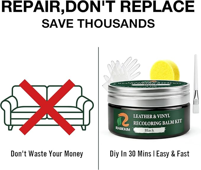 Black Leather Repair Kit, Leather Recoloring Balm – Restore & Repair Faded