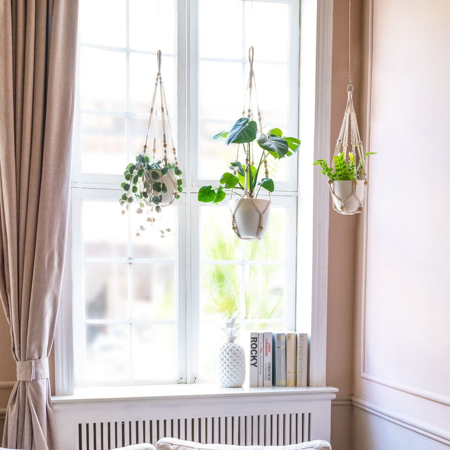 Mkono Macrame Plant Hanger and Ceiling Hooks Set