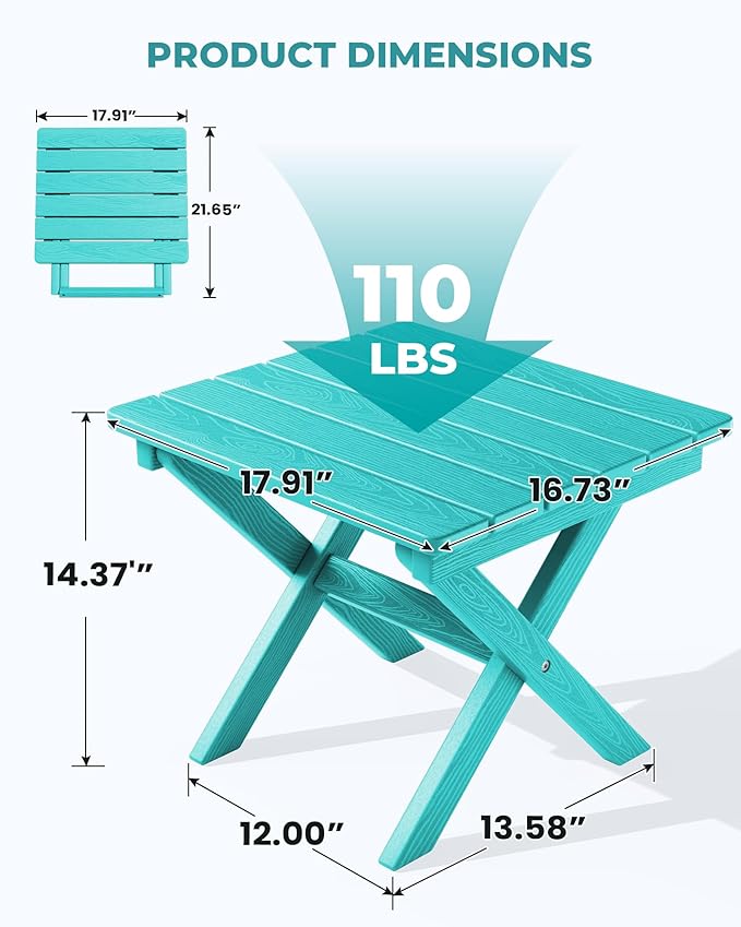 SERWALL Folding Outdoor Side Table Set of 2, Portable Adirondack Side Table