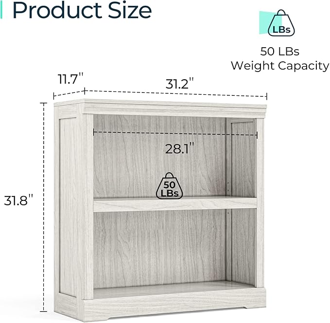 LINSY HOME 2-Tier Bookcase and Bookshelf, Small Wood Display Storage Shelves