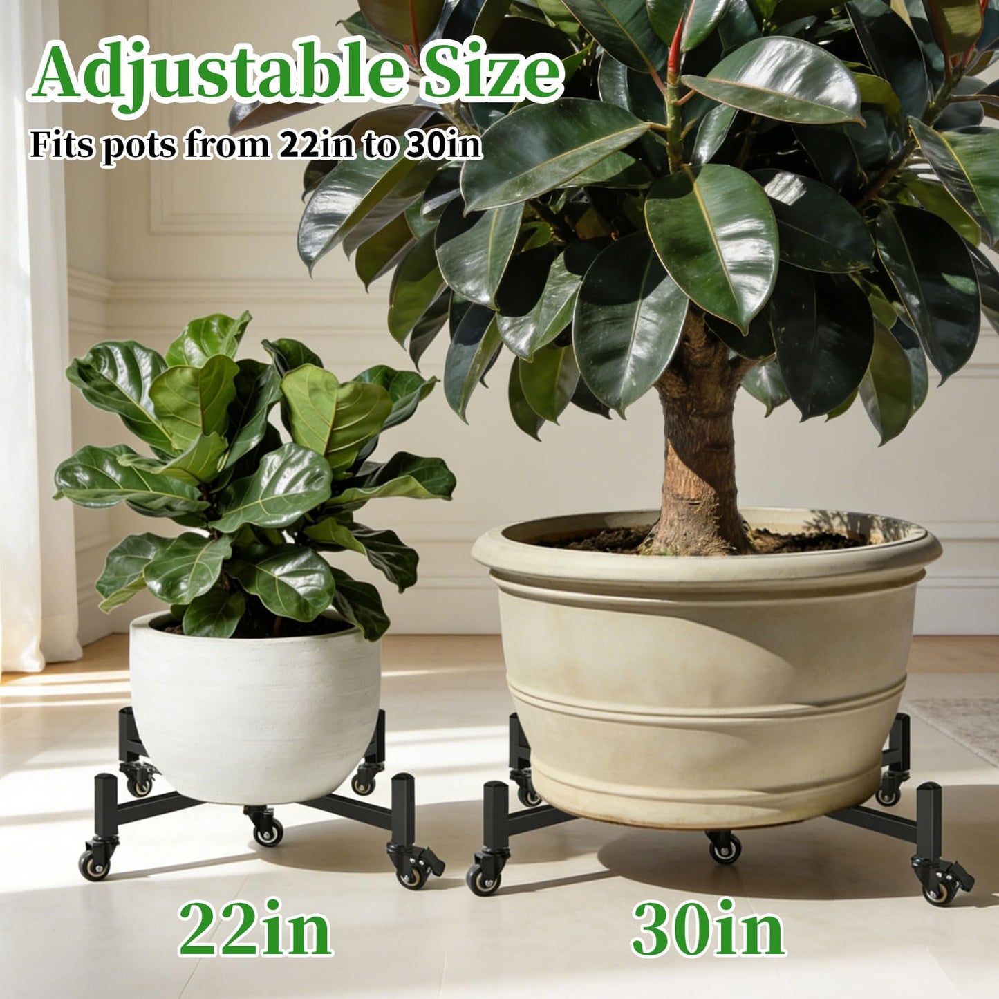 LLAXERGU Plant Caddy with Wheels, Adjustable 22" to 30" Plant Stand Indoor Outdoor Heavy Duty 300LB Rolling Plant Dolly with 360° Lockable Casters for Indoor & Outdoor Large Planters