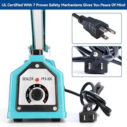 Sealer Pro, Patented 8inch Impulse Heat Bag Sealer, 2mm Sealing Width Poly Bag Seal Machine, 2 Replacement Kits 2 Fuses Included, Blue