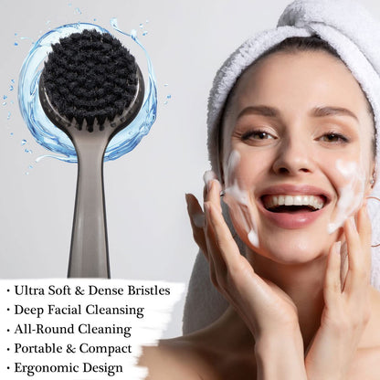 2 Pcs Large Facial Cleansing Brush, Face Brush Cleanser, Upgraded Soft Exfoliating Face Wash Brush Face Scrubber for Skincare, Black Charcoal Bristles Glitter Handle