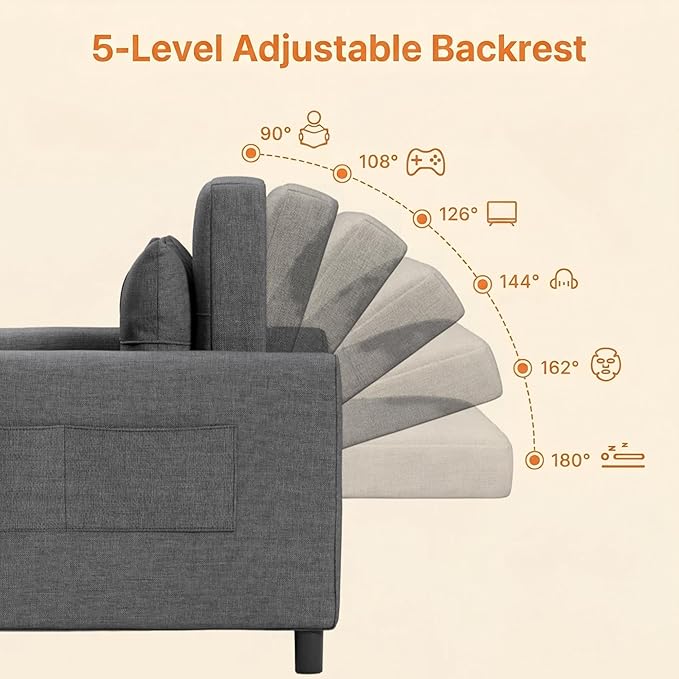 Gizoon 3-in-1 Convertible Loveseat Sleeper Couch Bed, 71.7" Extended Pull Out