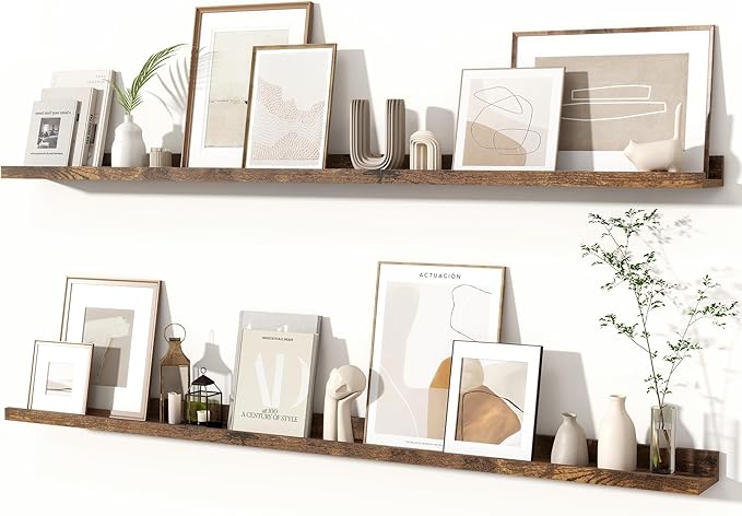 Fun Memories Picture Ledge Shelves Set of 2, 55 Inch Rustic Wall Mounted