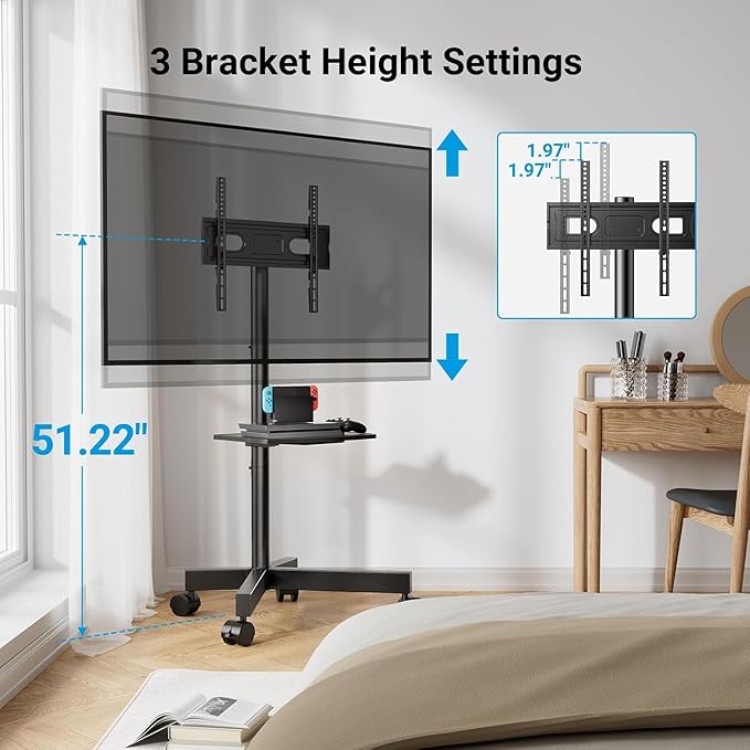 PERLESMITH Rolling TV Stand, Mobile TV Stand