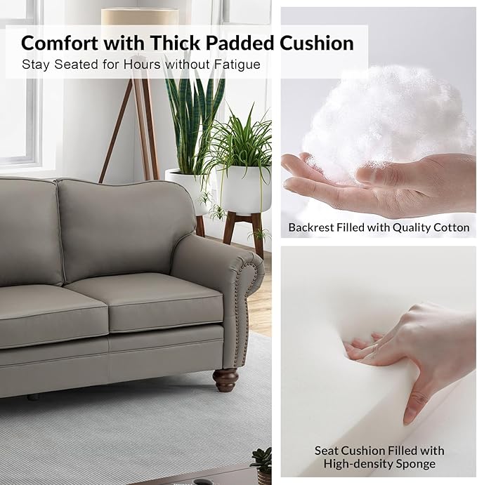 81" Genuine Leather Sofa, Classic 3-Seater Couchs