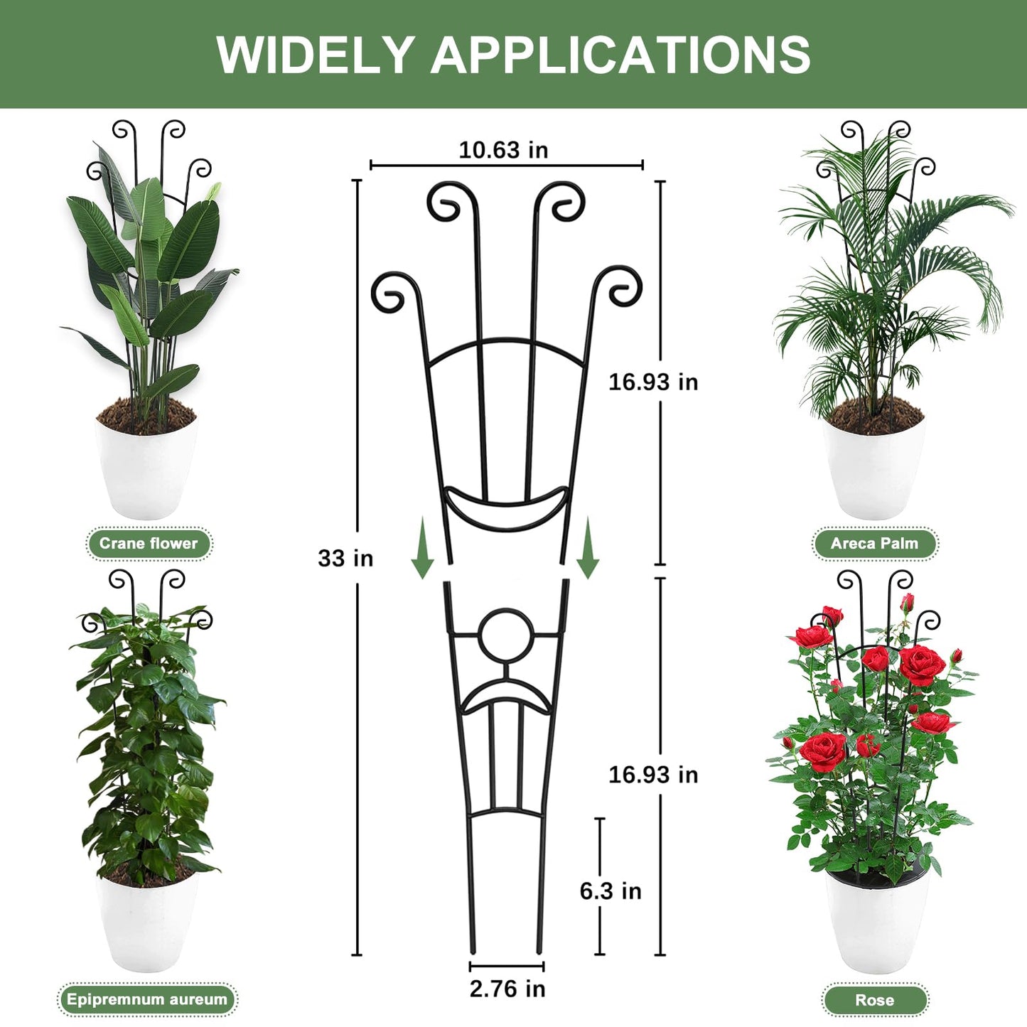 32.6in Monstera Plant Support Stakes for Indoor Plants, Metal Garden Plant Trellis for Climbing Plants, Pothos Vine Snake Climber Support，4p